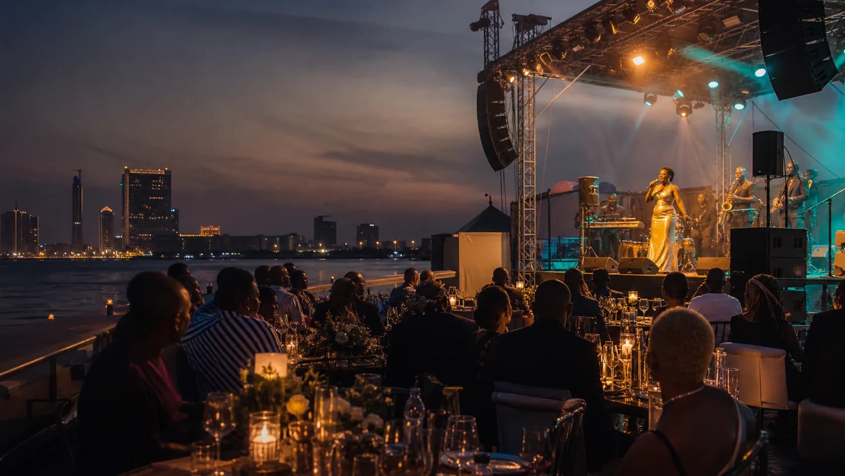 Elegant live event with warm stage lighting in Lagos